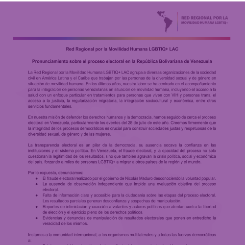 Pronunciamiento sobre el proceso electoral en la República Bolivariana de Venezuela. 